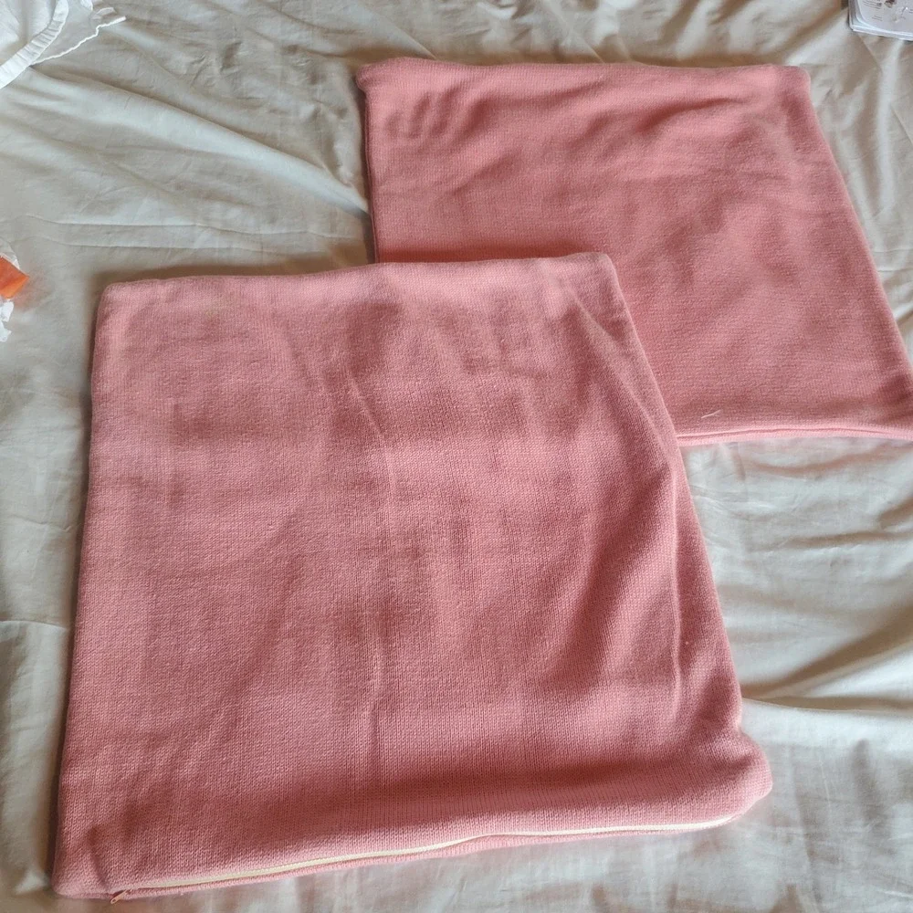 Sigrid Olsen Home Pink Cotton Knit Sequin Pointelle Pillow Covers Set of 2 18x18